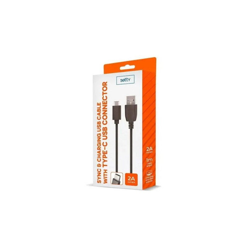 Setty USB-A til USB-C Kabel 2A - 1m - Sort