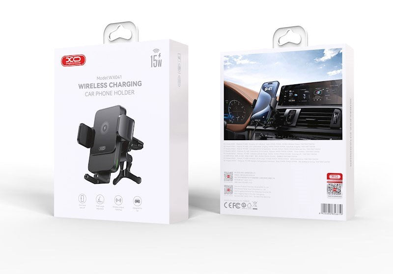 XO WX041 Mobilholder til Bil m. 15W Trådløs Opladning - Sort