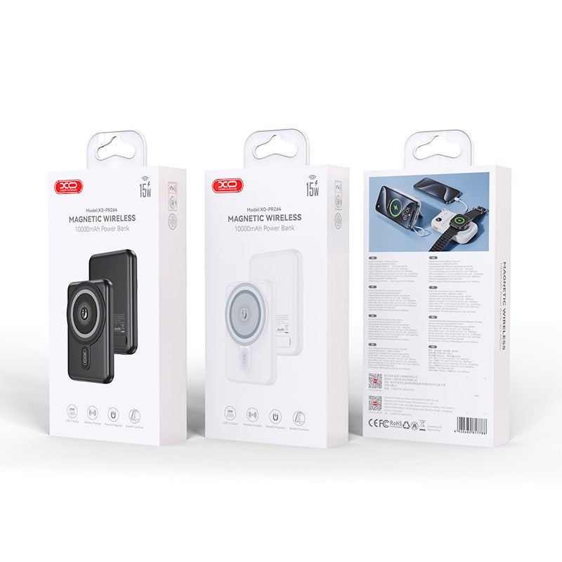 XO 20W Magnetisk Powerbank 10.000mAh m. USB-C og Ståfunktion - Hvid
