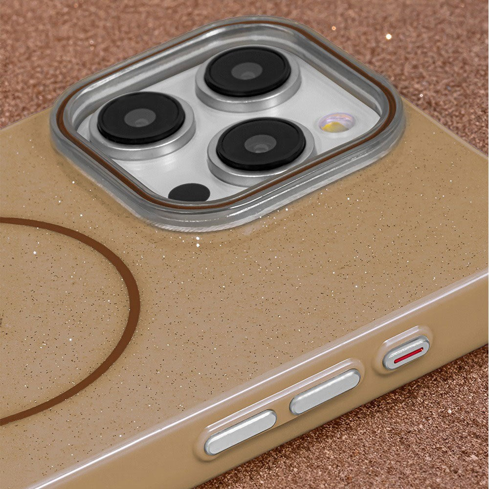 iPhone 15 Glitter Thin Cover - MagSafe Kompatibel - Brun