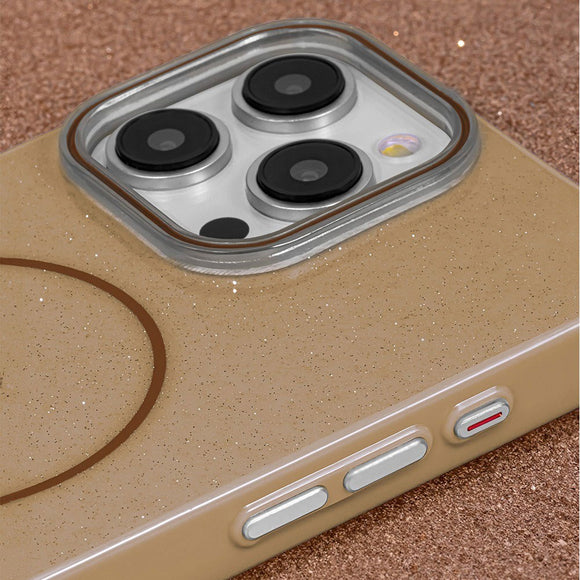 iPhone 15 Glitter Thin Cover - MagSafe Kompatibel - Brun