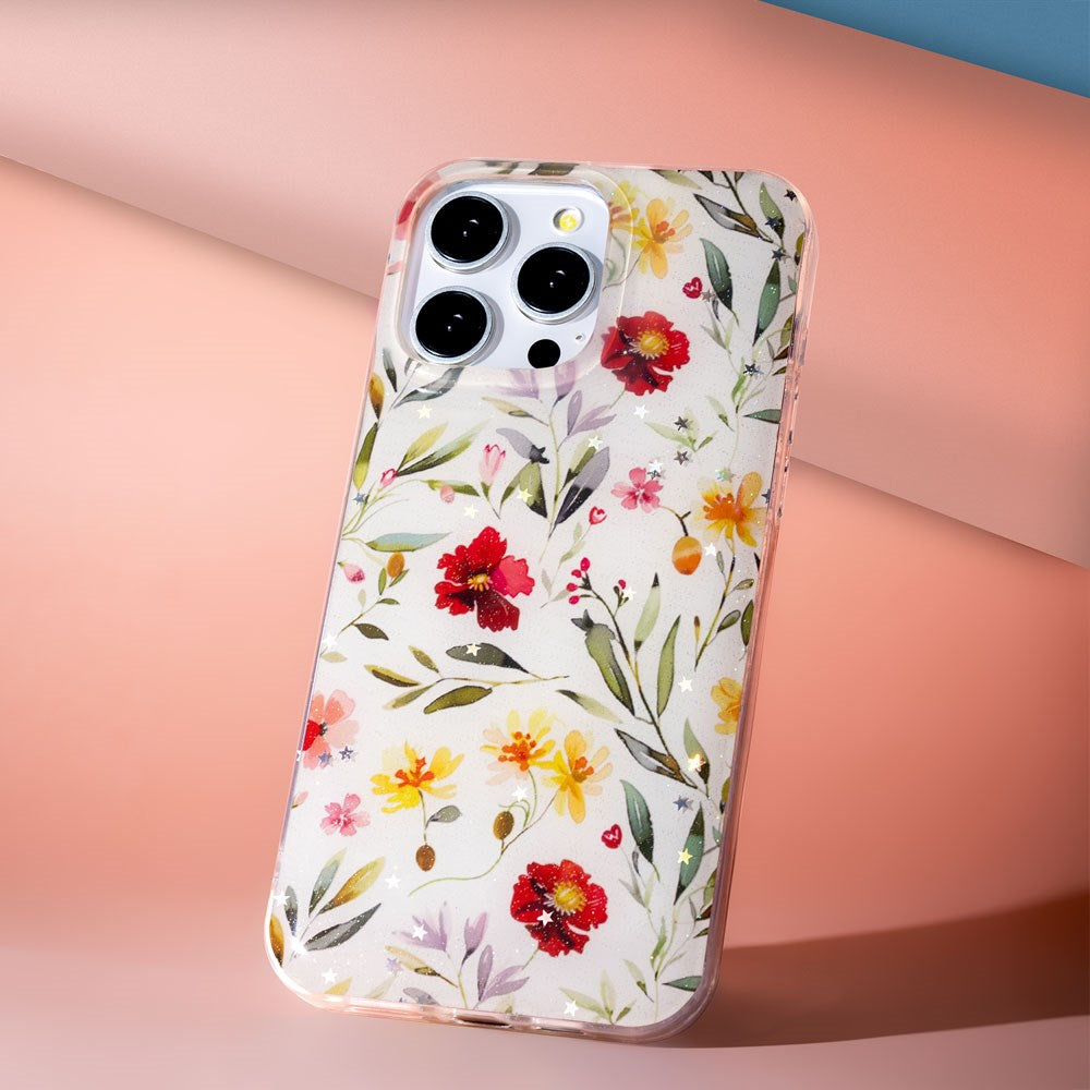 iPhone 16 Pro TFO Glow Glam Cover - Hvid / Blomster