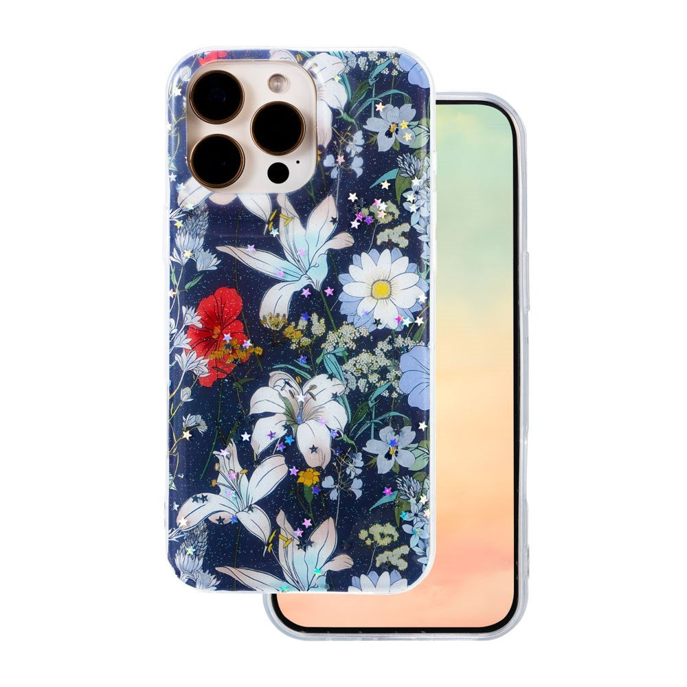 iPhone 16 Pro TFO Glow Glam Cover - Blå / Blomster
