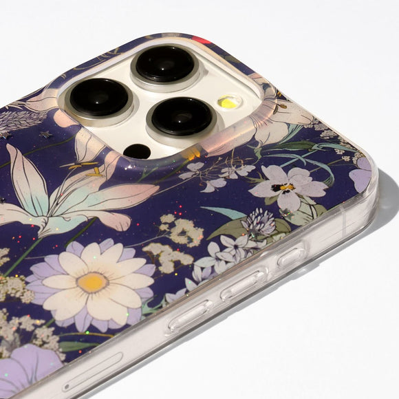 iPhone 16 Pro TFO Glow Glam Cover - Blå / Blomster