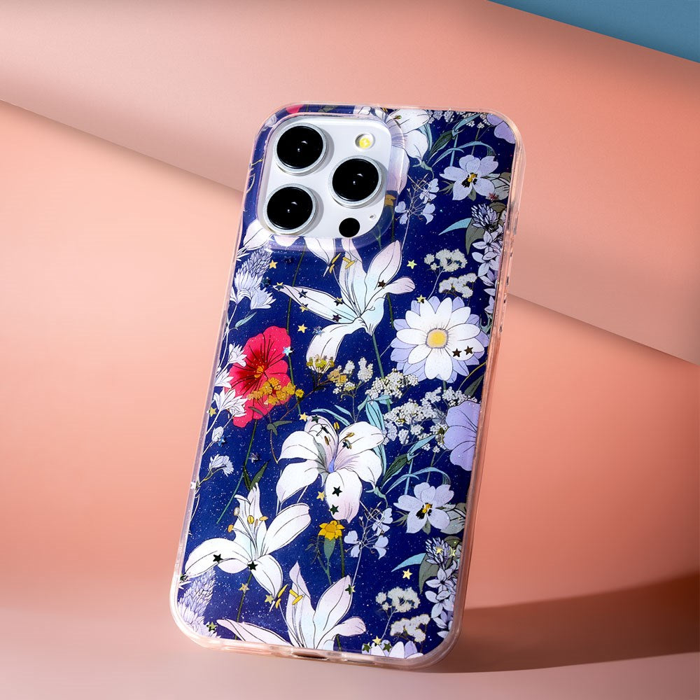 iPhone 17 Pro TFO Glow Glam Cover - Blå / Blomster