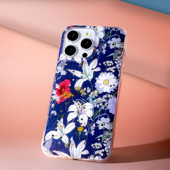 iPhone 17 Pro TFO Glow Glam Cover - Blå / Blomster