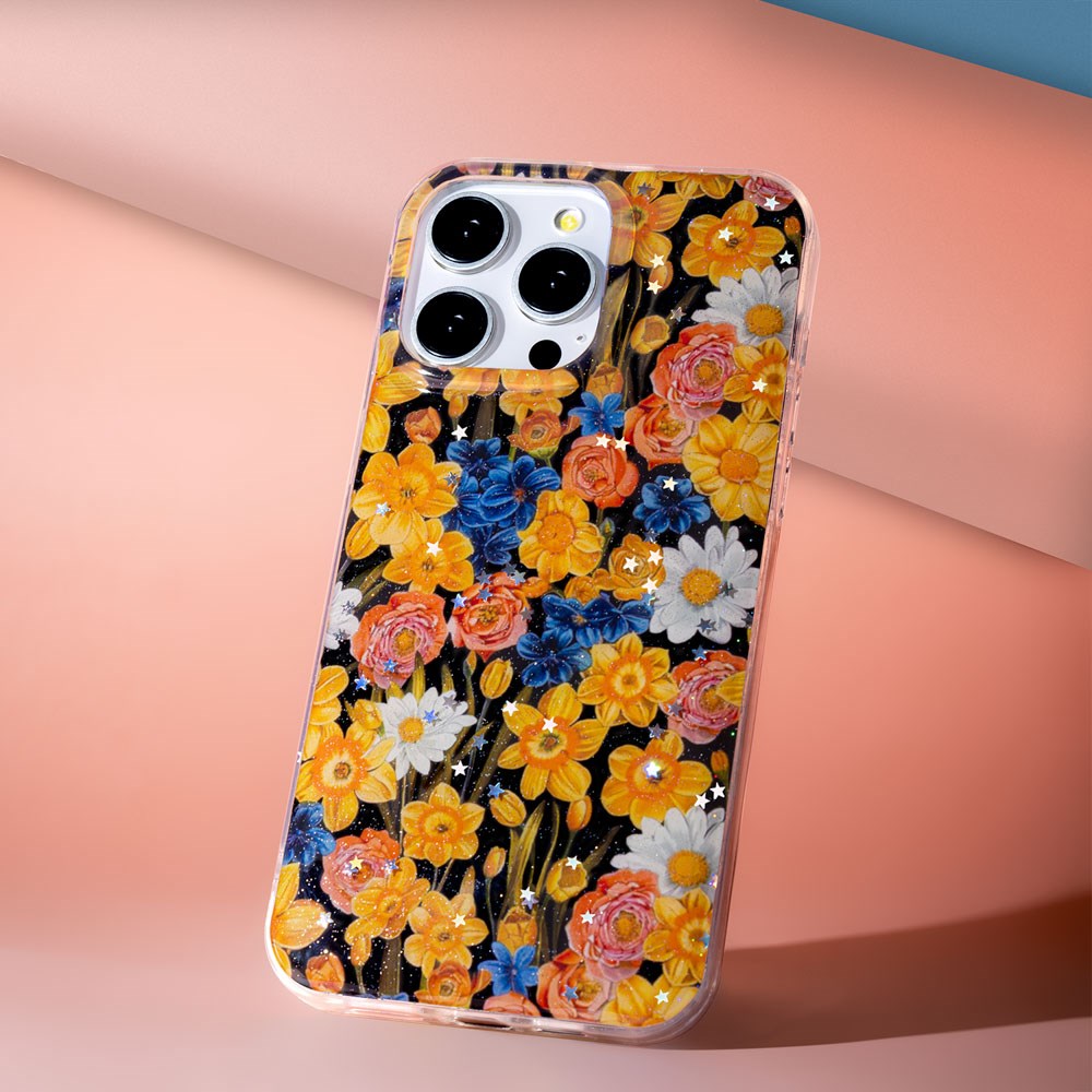 iPhone 17 Pro TFO Glow Glam Cover - Orange / Blomster