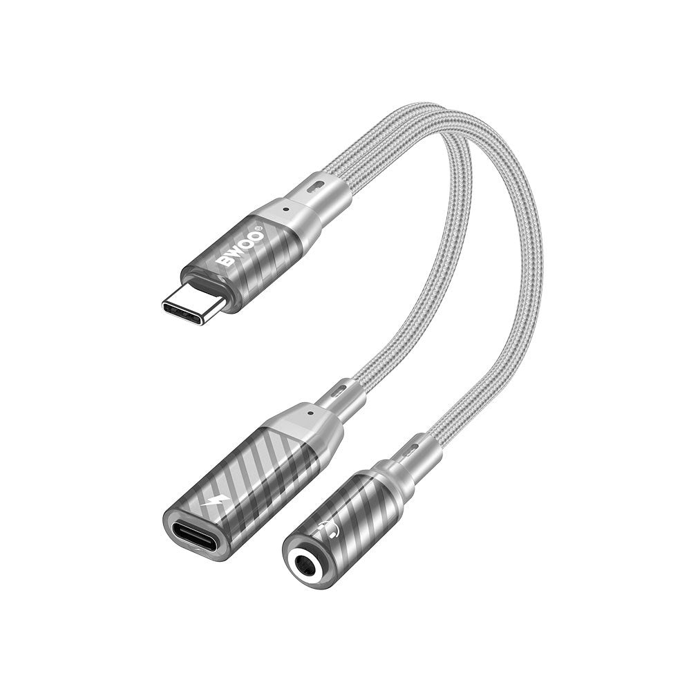 BWOO 2-i-1 USB-C til USB-C / Minijack Adapter - Grå