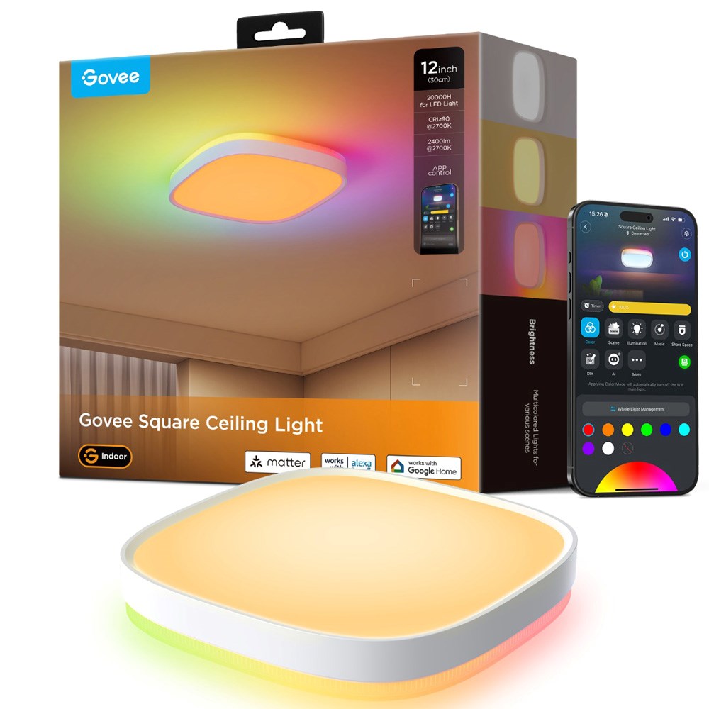 Govee Square Smart Ceiling Light - 12" - Hvid