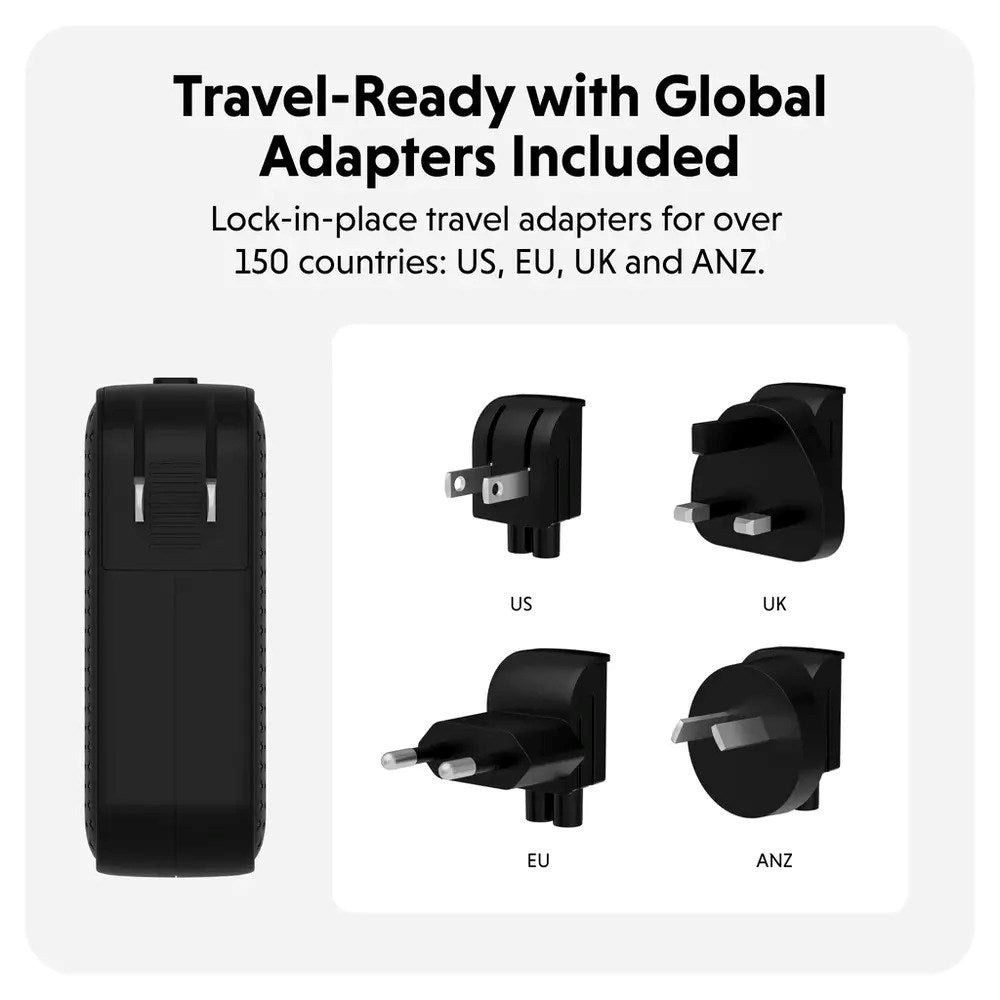 Targus HyperJuice 100W Rejseoplader m. 1x USB-A & 3x USB-C - inkl. 4x Adapterstik - Sort