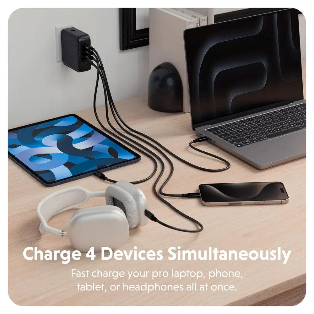 Targus HyperJuice 100W Rejseoplader m. 1x USB-A & 3x USB-C - inkl. 4x Adapterstik - Sort