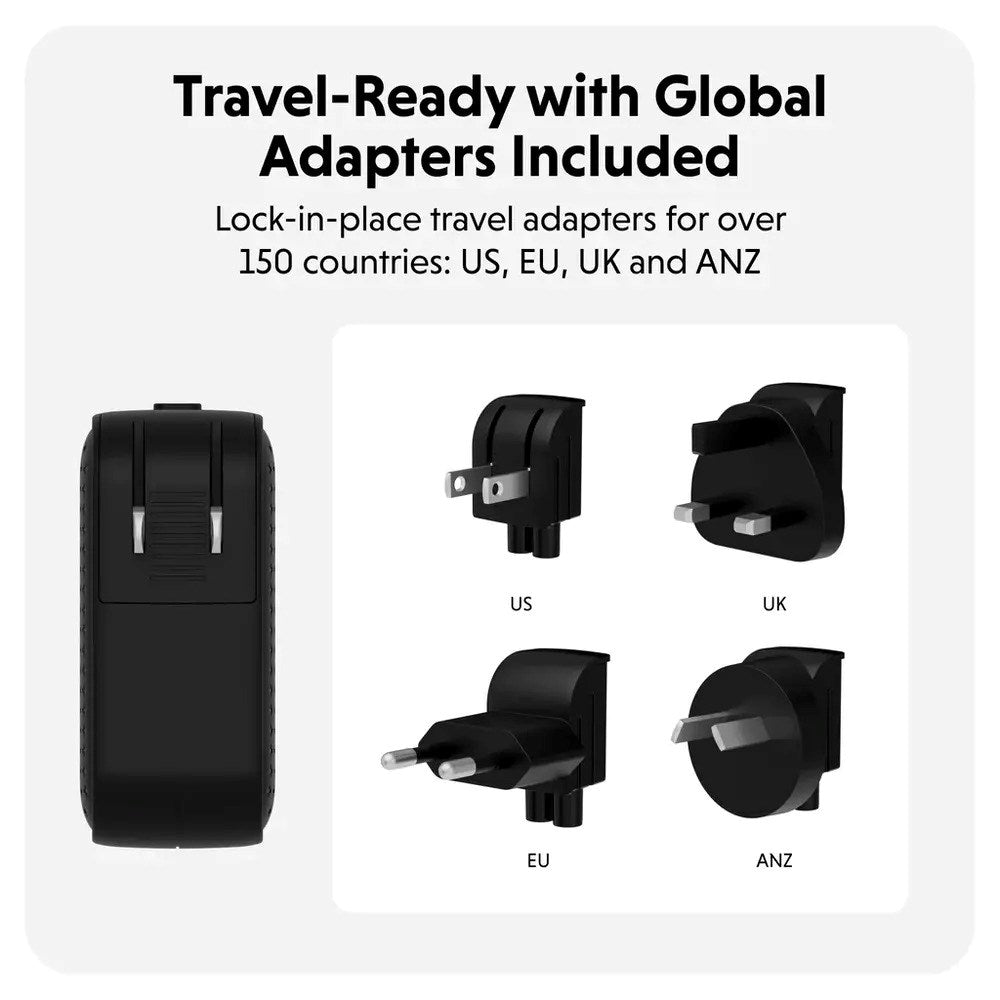 Targus HyperJuice 70W Rejseoplader m. 1x USB-A & 2x USB-C - inkl. 4x Adapterstik - Sort