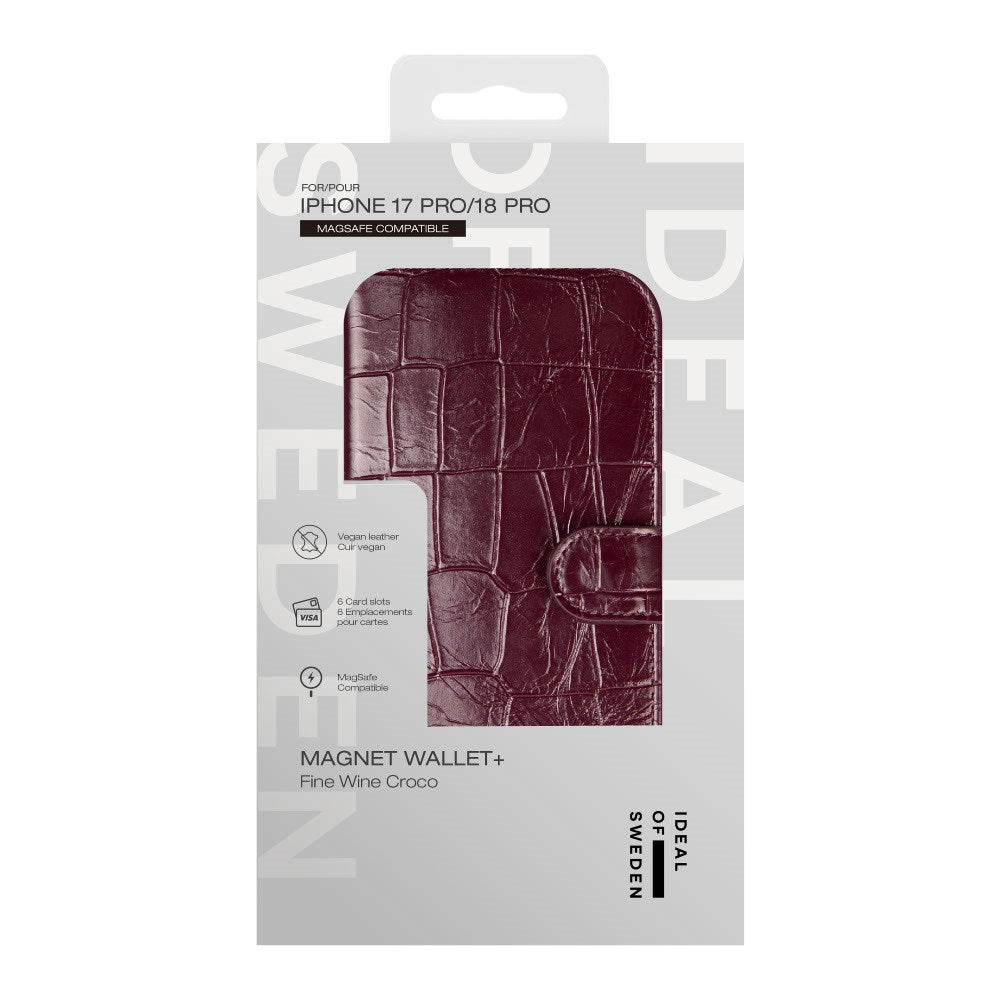 iPhone 18 Pro / 17 Pro iDeal Of Sweden Magnet Wallet+ Cover - MagSafe Kompatibel - Fine Wine Croco