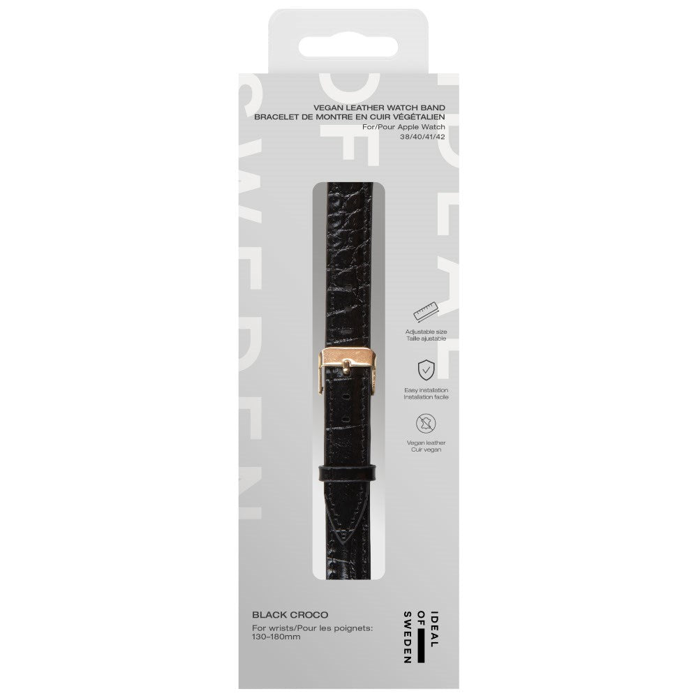 Apple Watch (38/40/SE/41/42mm) Vegan Leather Urrem - Black Croco