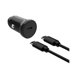 Fixed Biloplader - USB-C PD 20W m. USB-C til USB-C Kabel - Sort
