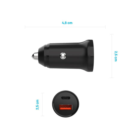 Fixed Biloplader m. USB-A & USB-C PD 20W - Sort