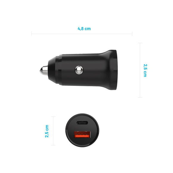 Fixed Biloplader m. USB-A & USB-C PD 20W - Sort