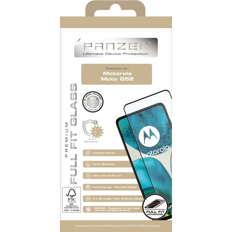 Motorola Moto G52 / G82 PANZER Premium Full-Fit Glass - Sort Ramme