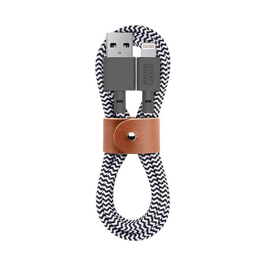 Native Union Belt Kabel USB-C til Lightning m. Læderspænde 3 m. - Zebra