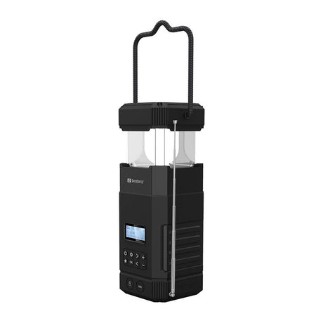 Sandberg Survivor Lantern Powerbank 10.000 mAh m. Solcelle Opladning, Lygte og Radio - USB-A - Sort