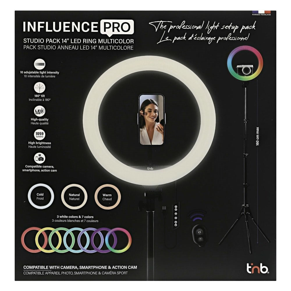 T'NB Influence Pro 14" RGBWW LED Ring Light m. Justerbar Tripod og Opbevaringstaske - Sort
