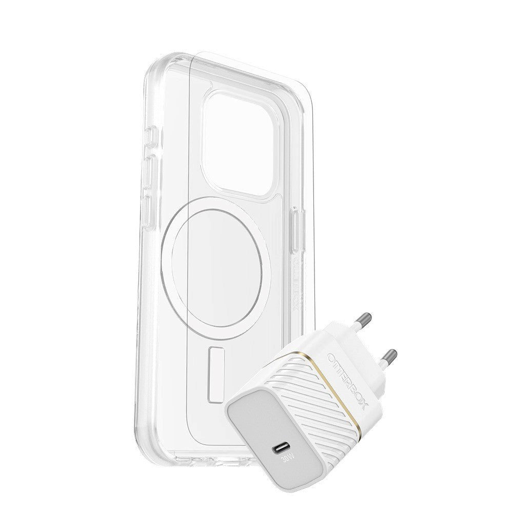 OtterBox iPhone 15 Protection + Power Kit - MagSafe Cover, Skærmbeskyttelse & 30W Vægoplader