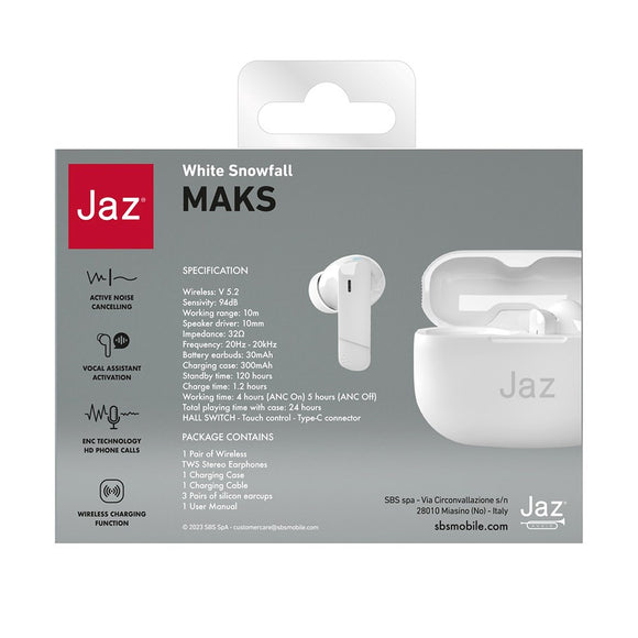 Jaz Max True Wireless In-Ear Bluetooth Høretelefoner - Hvid