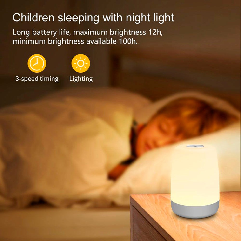 Lippa Baby Natlampe m. 9 Farver, Touch-funktion & 100 Timers Batteri - Hvid
