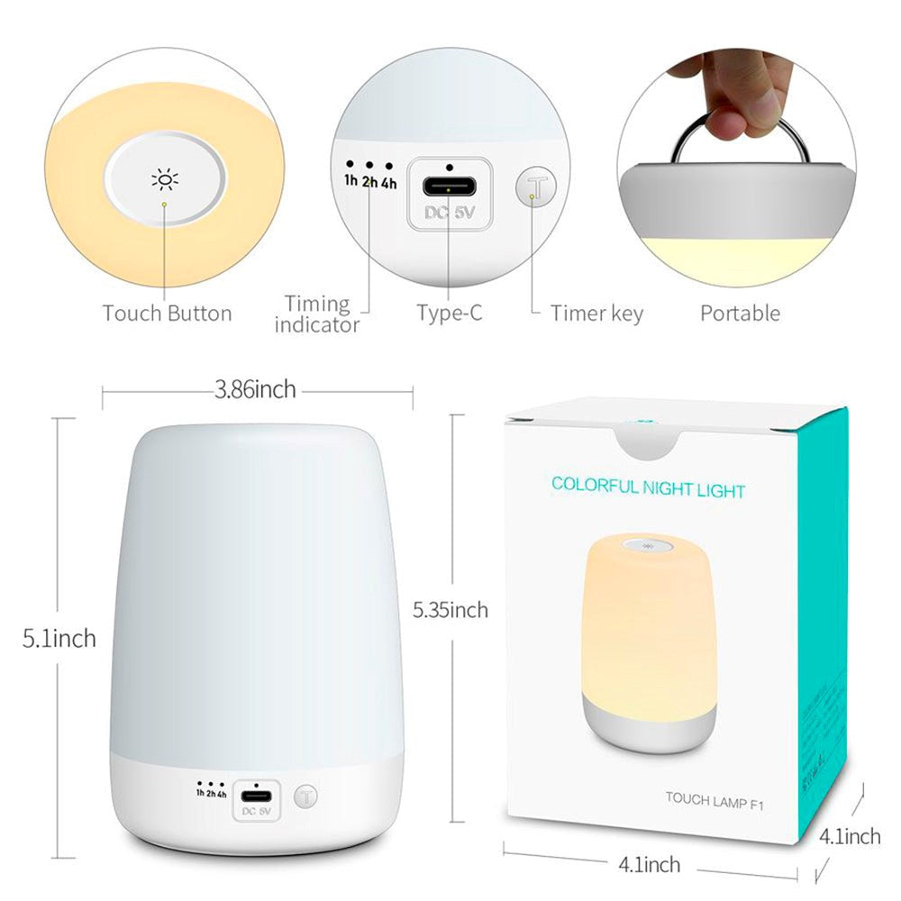 Lippa Baby Natlampe m. 9 Farver, Touch-funktion & 100 Timers Batteri - Hvid