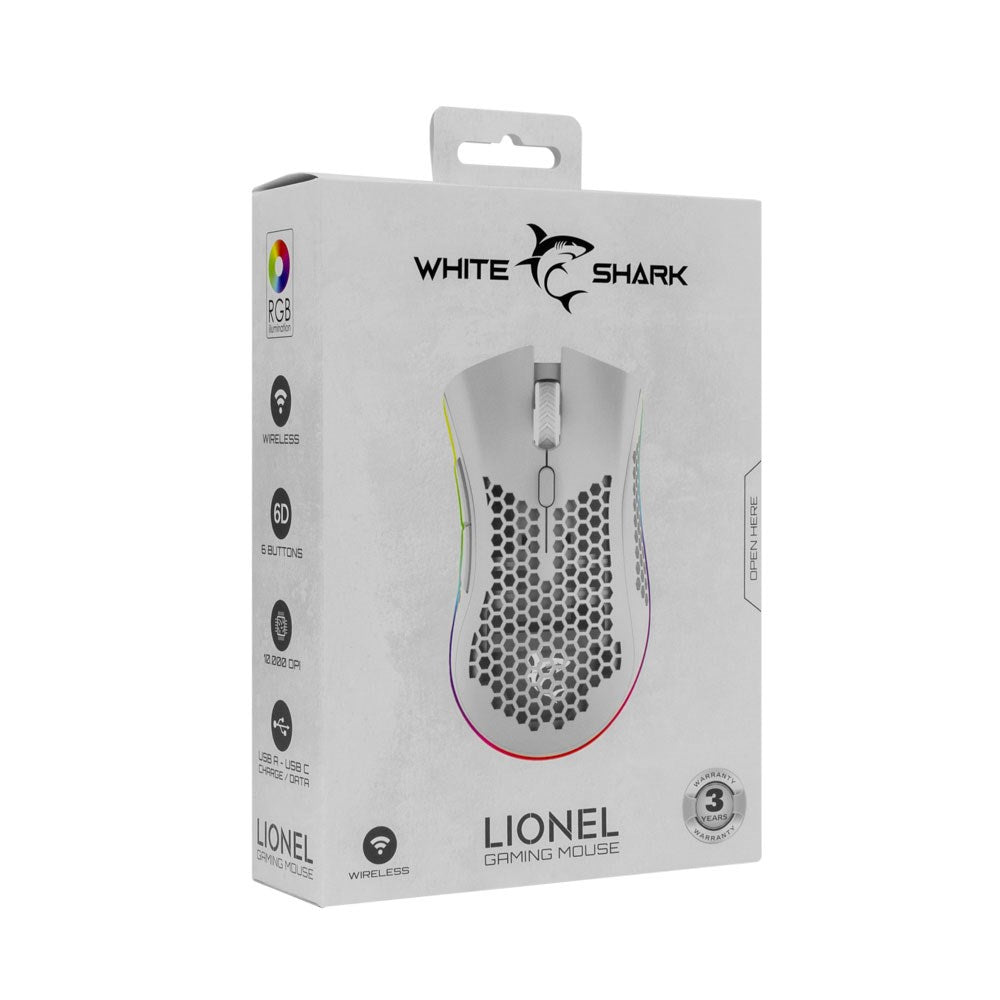 White Shark LIONEL Trådløs Gaming Mus - 6D / 10000 DPI - Hvid