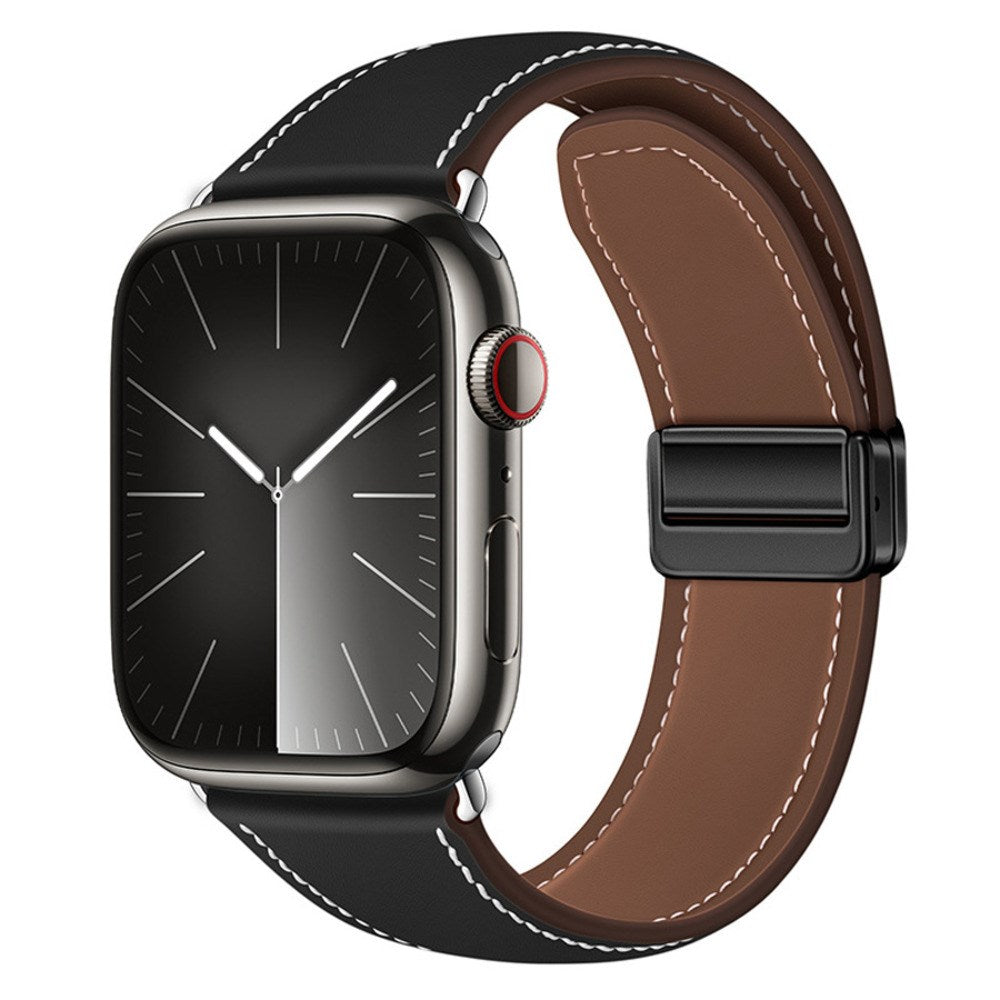 Apple Watch (42/44/45/46/49 mm) Lippa Magnetisk Kunstlæder Rem - Sort