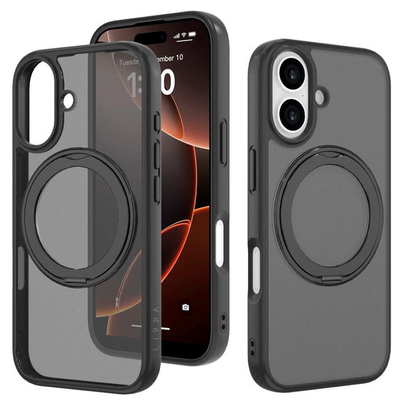 iPhone 17 Lippa Hybrid Plastik Cover m. 360 Roterende Kickstand - MagSafe Kompatibel - Mat / Sort