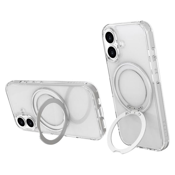 iPhone 17 Lippa Hybrid Plastik Cover m. 360 Roterende Kickstand - MagSafe Kompatibel - Gennemsigtig / Sølv