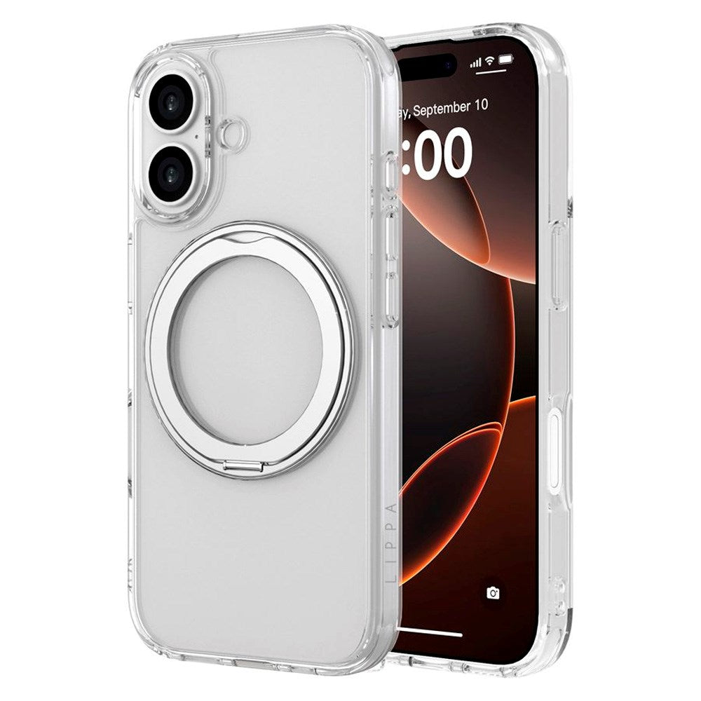 iPhone 17 Lippa Hybrid Plastik Cover m. 360 Roterende Kickstand - MagSafe Kompatibel - Gennemsigtig / Sølv
