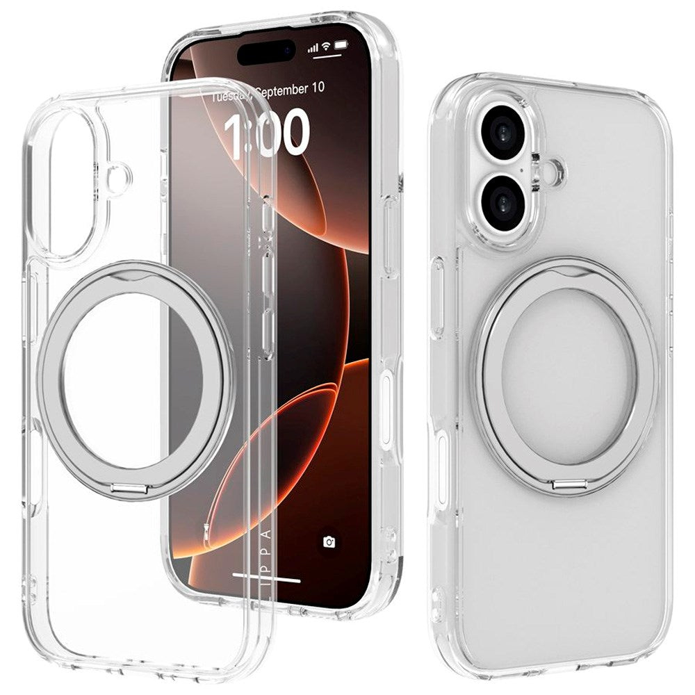 iPhone 17 Lippa Hybrid Plastik Cover m. 360 Roterende Kickstand - MagSafe Kompatibel - Gennemsigtig / Sølv