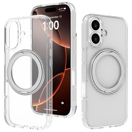 iPhone 17 Lippa Hybrid Plastik Cover m. 360 Roterende Kickstand - MagSafe Kompatibel - Gennemsigtig / Sølv