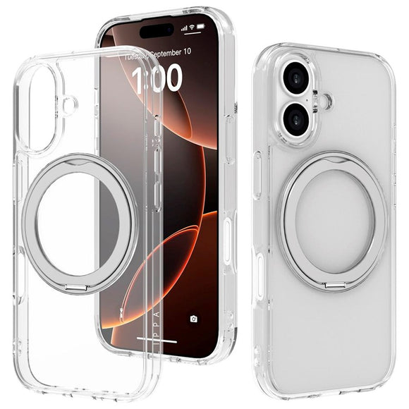 iPhone 17 Lippa Hybrid Plastik Cover m. 360 Roterende Kickstand - MagSafe Kompatibel - Gennemsigtig / Sølv