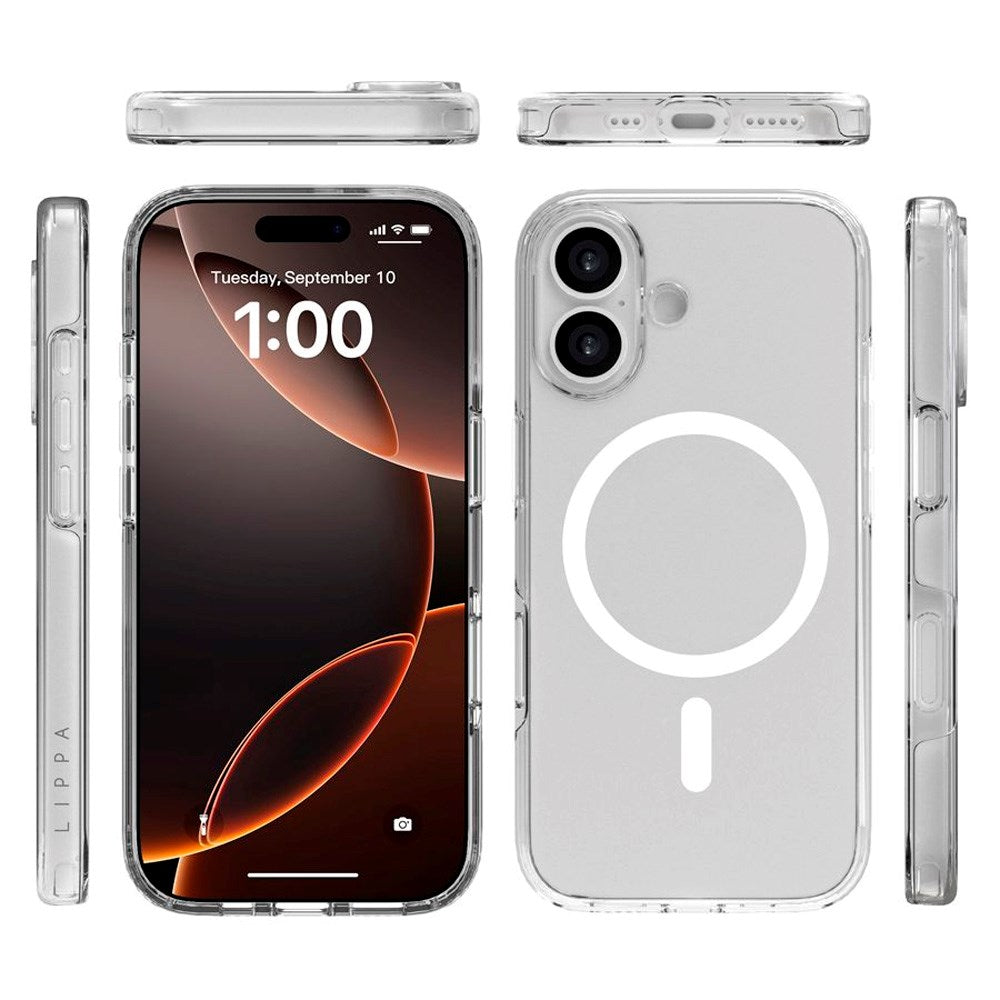 iPhone 17 Lippa Hybrid Plastik Cover - MagSafe Kompatibel - Gennemsigtig / Hvid