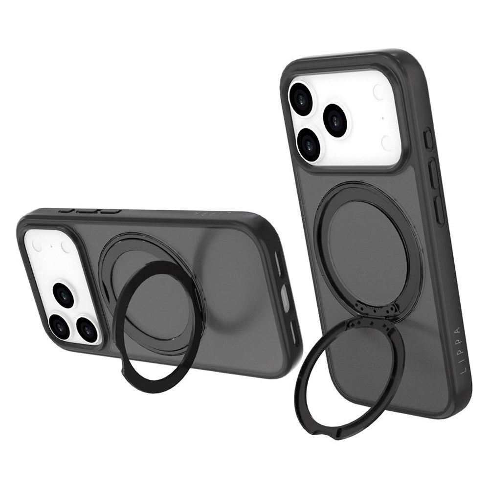 iPhone 17 Pro Lippa Hybrid Plastik Cover m. 360 Roterende Kickstand - MagSafe Kompatibel - Mat / Sort