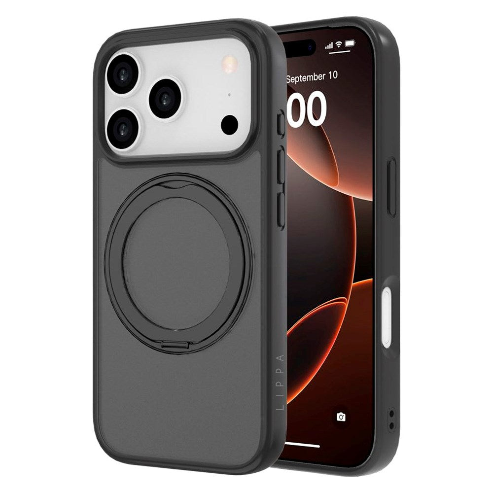 iPhone 17 Pro Lippa Hybrid Plastik Cover m. 360 Roterende Kickstand - MagSafe Kompatibel - Mat / Sort