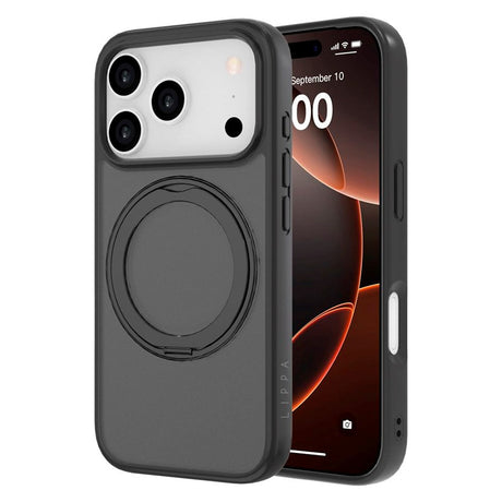 iPhone 17 Pro Lippa Hybrid Plastik Cover m. 360 Roterende Kickstand - MagSafe Kompatibel - Mat / Sort