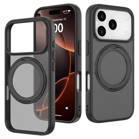 iPhone 17 Pro Lippa Hybrid Plastik Cover m. 360 Roterende Kickstand - MagSafe Kompatibel - Mat / Sort