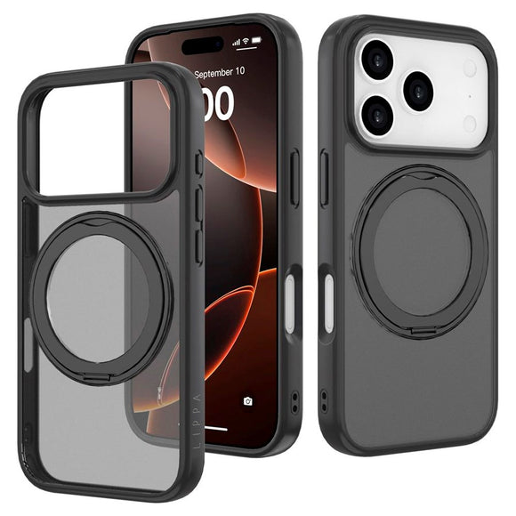 iPhone 17 Pro Lippa Hybrid Plastik Cover m. 360 Roterende Kickstand - MagSafe Kompatibel - Mat / Sort