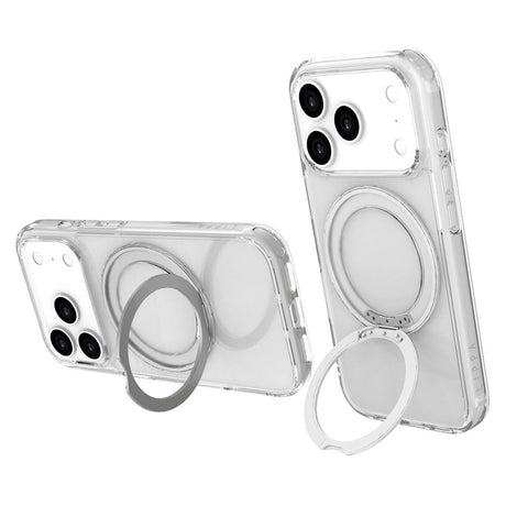 iPhone 17 Pro Lippa Hybrid Plastik Cover m. 360 Roterende Kickstand - MagSafe Kompatibel - Gennemsigtig / Sølv
