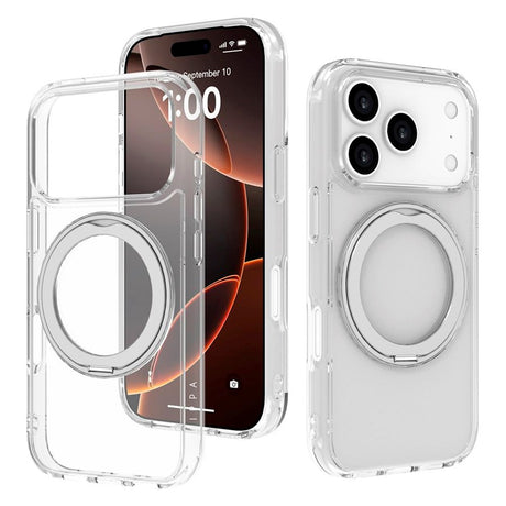 iPhone 17 Pro Lippa Hybrid Plastik Cover m. 360 Roterende Kickstand - MagSafe Kompatibel - Gennemsigtig / Sølv