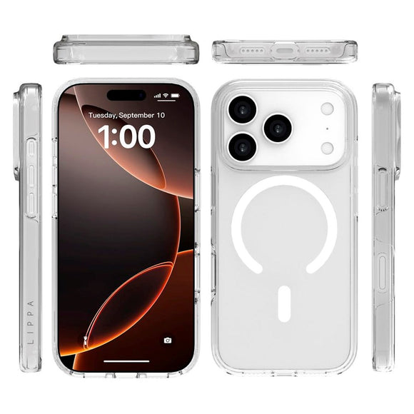 iPhone 17 Pro Lippa Hybrid Plastik Cover - MagSafe Kompatibel - Gennemsigtig / Hvid