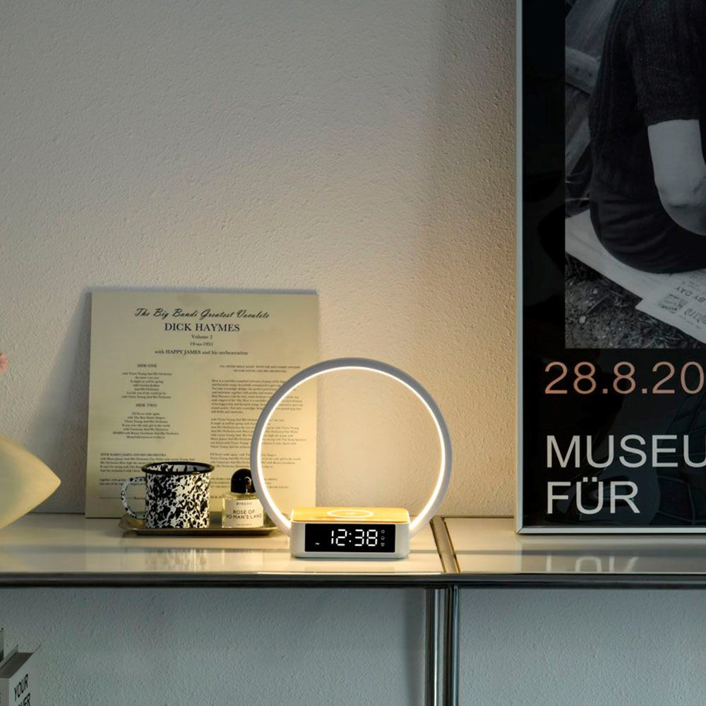 Lippa Sengelampe m. Trådløs Opladning 5W & Vækkeur - Hvid