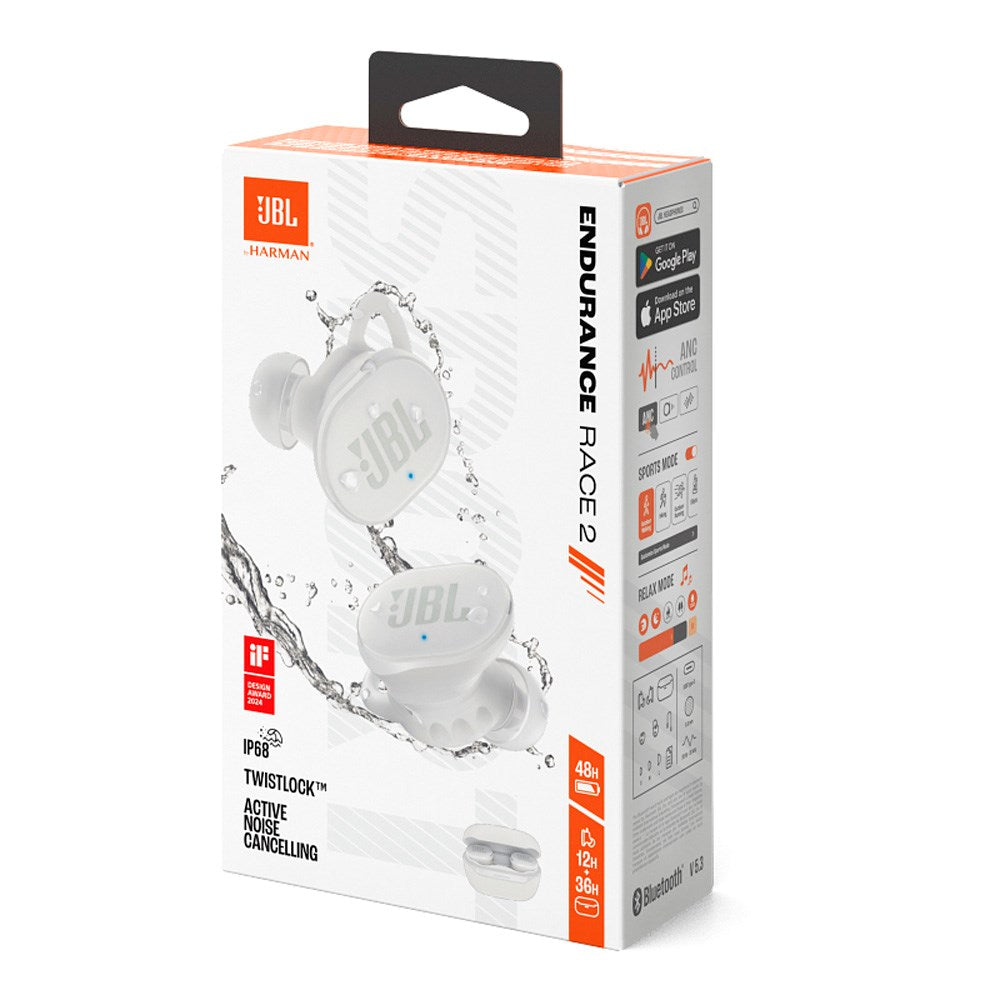 JBL Endurance Race 2 - True Wireless Headset In-Ear - Adaptiv Støjreduktion - Hvid