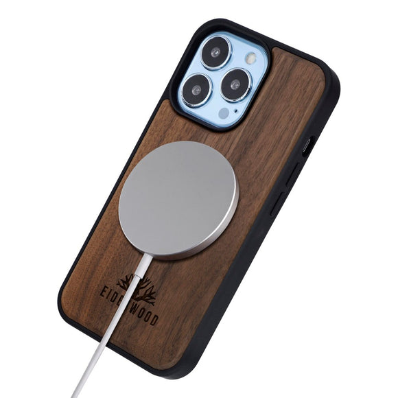 EIDERWOOD iPhone 13 Pro Magnetisk Træcover - MagSafe Kompatibel - Valnøddetræ