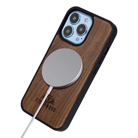 EIDERWOOD iPhone 14 Pro Magnetisk Træcover - MagSafe Kompatibel - Valnøddetræ
